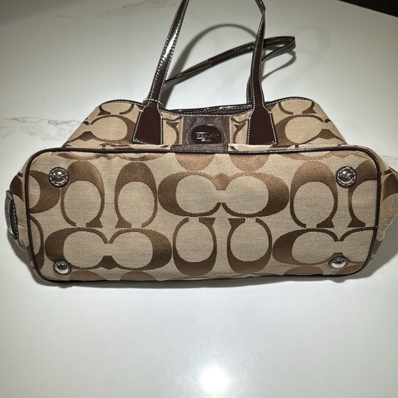 NWOT COACH F17424 Signature Bag, Vintage Tan/Brown Canvas Metallic Trim - Picture 14 of 16